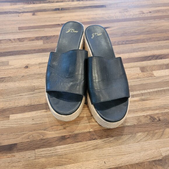J.Crew Black Leather Platform Espadrille Sandal/Slide Style #AN868 - Picture 8 of 14